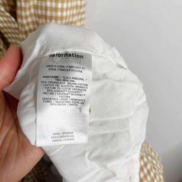 Reformation XS Tan Natural Roland Dress Anzo Check Gingham Midi Button Front - Picture 12 of 14